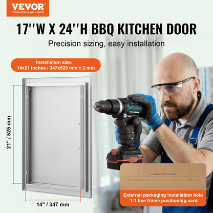 BBQ access door, 432x610 mm single outdoor kitchen door, stainless steel recessed door, vertical wall door with handle, for BBQ Island, grill station, outdoor cabinet