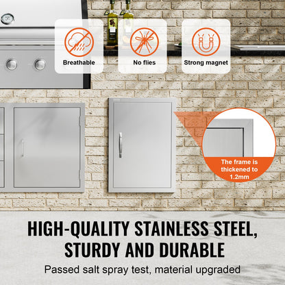 BBQ access door, 432x610 mm single outdoor kitchen door, stainless steel recessed door, vertical wall door with handle, for BBQ Island, grill station, outdoor cabinet