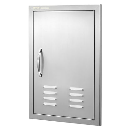BBQ access door, 610x431 mm single outdoor kitchen door, stainless steel recessed door, vertical wall door with handle, vents and hook, for BBQ Island, grill station, outdoor cabinet