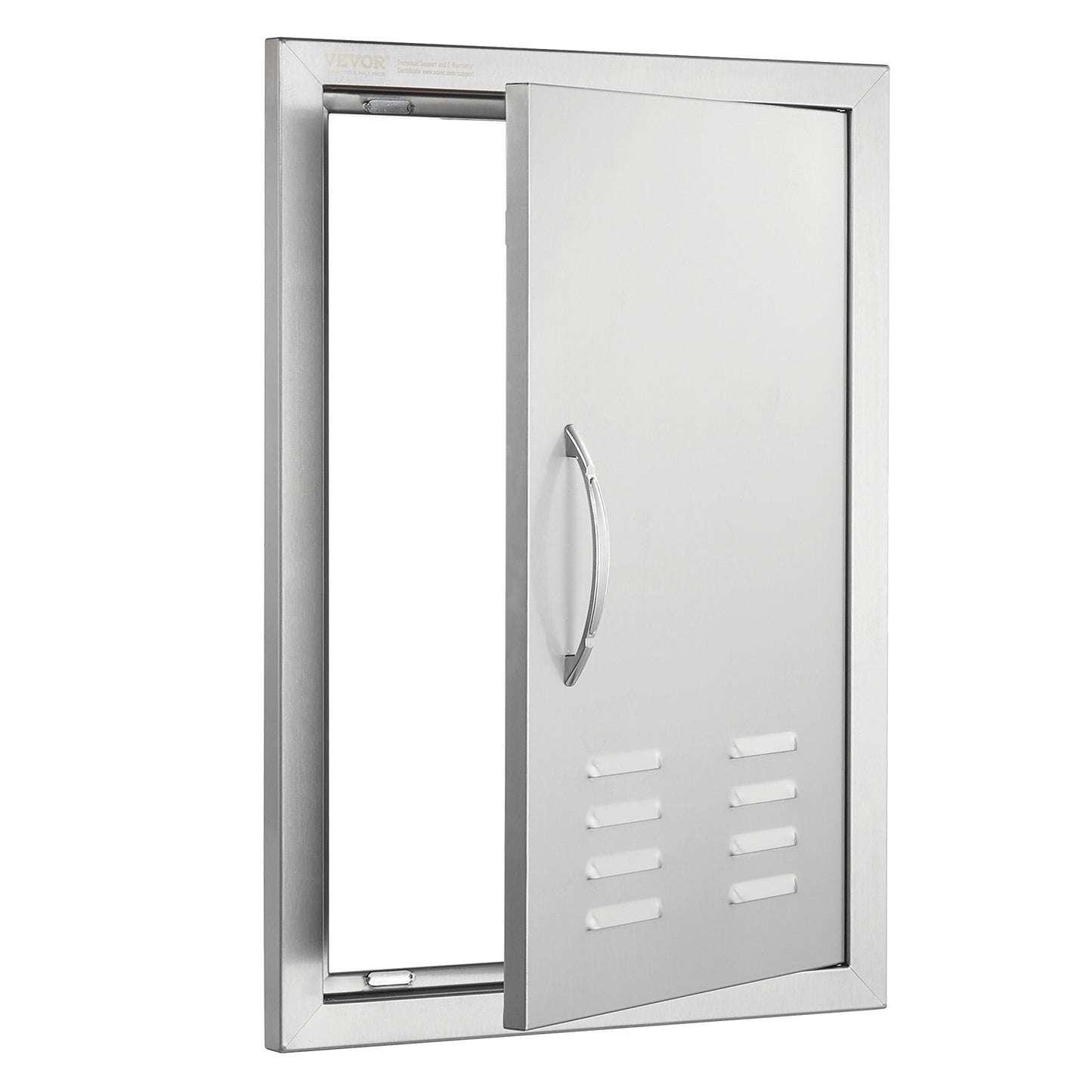 BBQ access door, 610x431 mm single outdoor kitchen door, stainless steel recessed door, vertical wall door with handle, vents and hook, for BBQ Island, grill station, outdoor cabinet