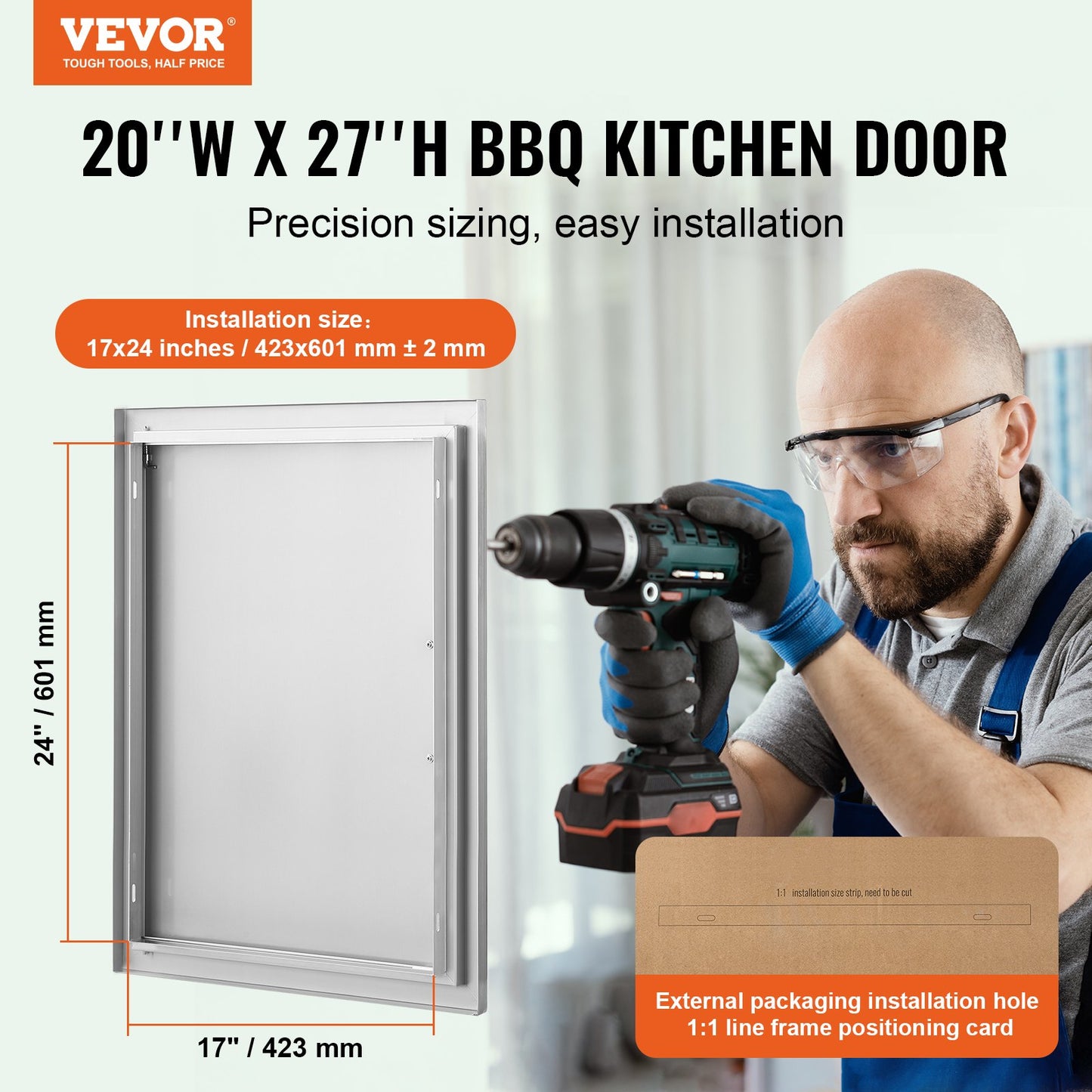 BBQ Access Door, 508x686mm Single Outdoor Kitchen Door, Stainless Steel Recessed Door, Vertical Wall Door with Handle, for BBQ Island, Grill Station, Outdoor Cabinet