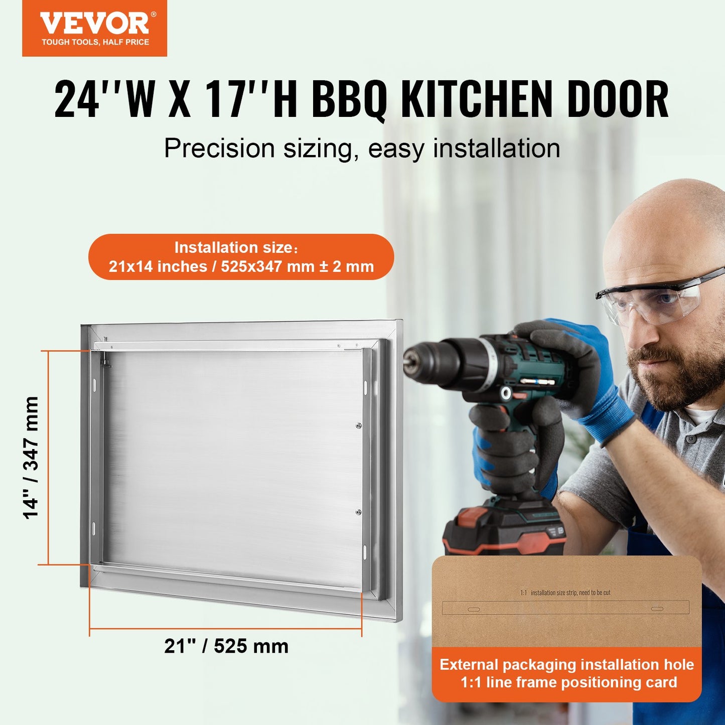 BBQ-åtkomstdörr, 610x432 mm enkel utomhusköksdörr, infälld dörr i rostfritt stål, vertikal väggdörr med handtag, för BBQ Island, grillstation, ytterskåp
