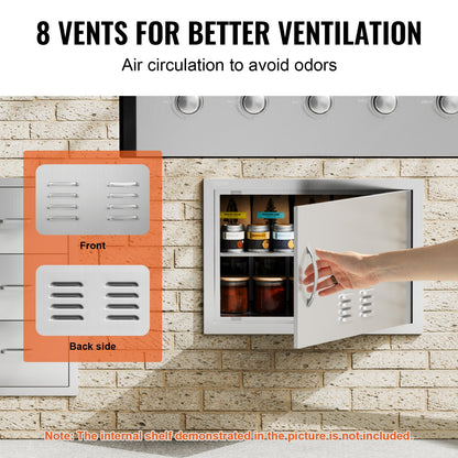 BBQ access door, 610x432 mm single outdoor kitchen door, stainless steel recessed door, vertical wall door with handle and vents, for BBQ Island, grill station, outdoor cabinet