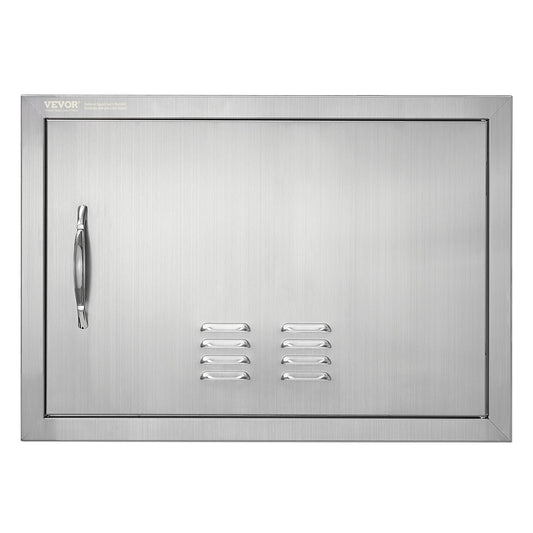 BBQ access door, 610x432 mm single outdoor kitchen door, stainless steel recessed door, vertical wall door with handle and vents, for BBQ Island, grill station, outdoor cabinet