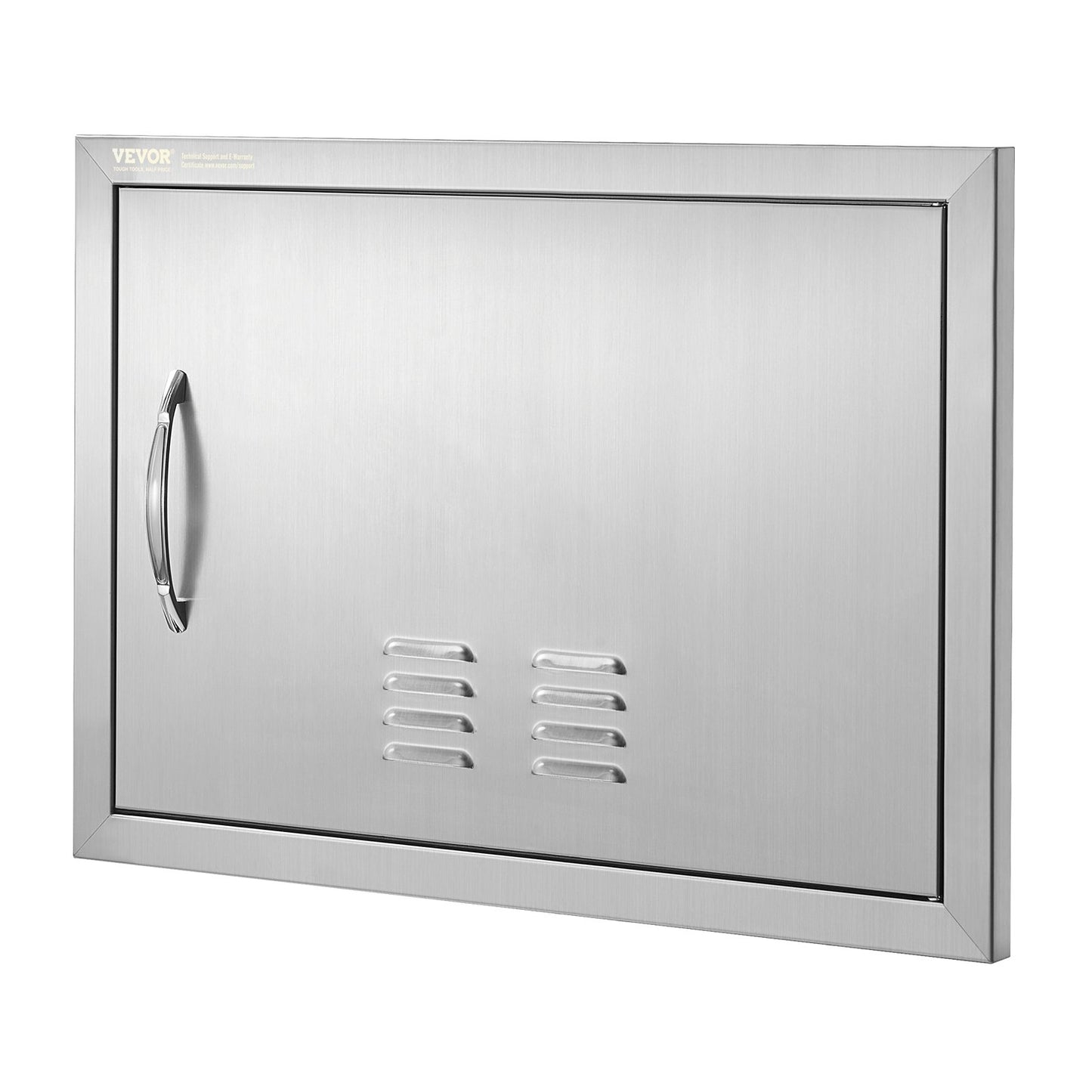 BBQ access door, 610x432 mm single outdoor kitchen door, stainless steel recessed door, vertical wall door with handle and vents, for BBQ Island, grill station, outdoor cabinet
