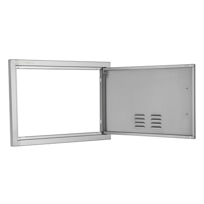 BBQ access door, 610x432 mm single outdoor kitchen door, stainless steel recessed door, vertical wall door with handle and vents, for BBQ Island, grill station, outdoor cabinet