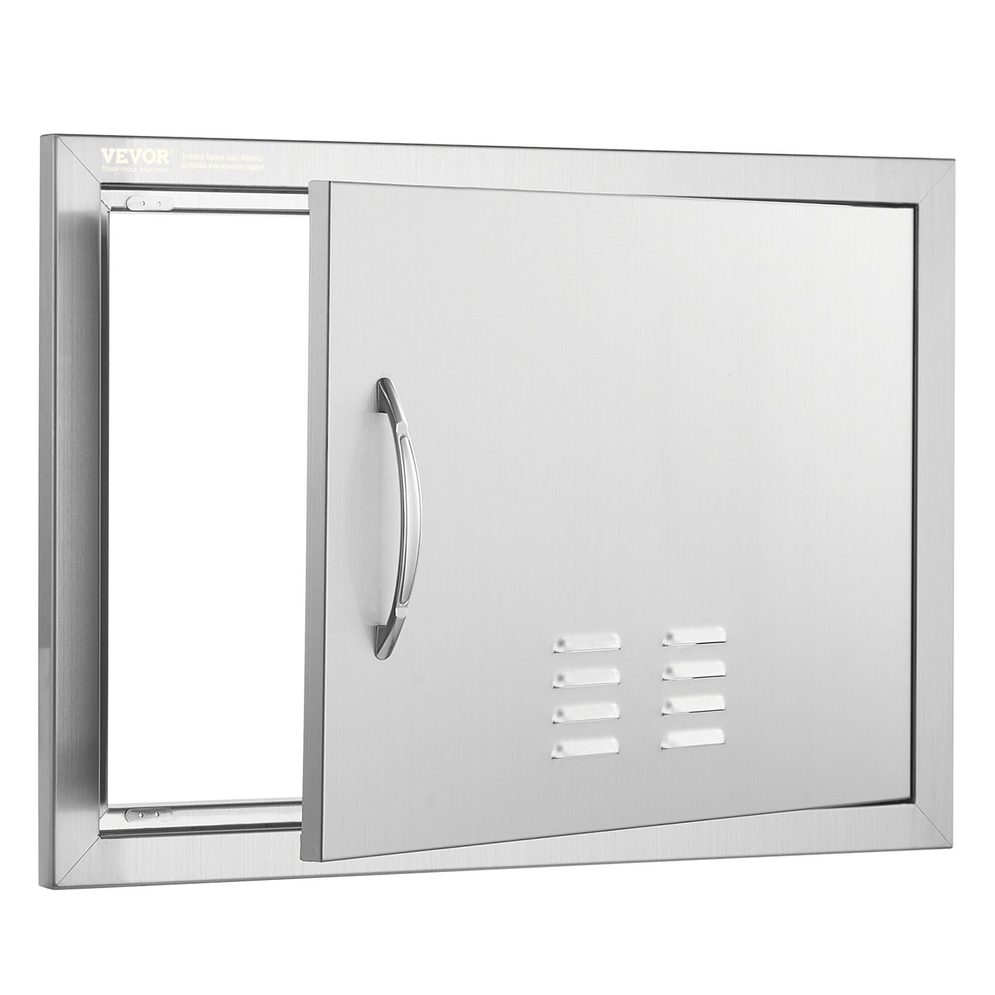 BBQ access door, 610x432 mm single outdoor kitchen door, stainless steel recessed door, vertical wall door with handle and vents, for BBQ Island, grill station, outdoor cabinet