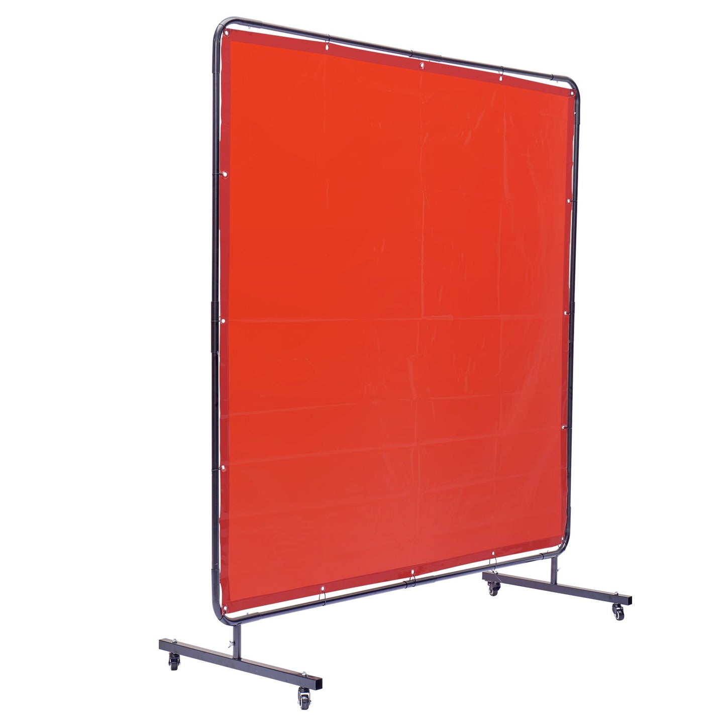 Svetsskärm med ram, 6' x 6' svetsgardinskärm, flamsäker vinylsvetsskyddsskärm på 4 svängbara hjul (2 låsbara), rörlig & professionell för verkstad/industri, röd