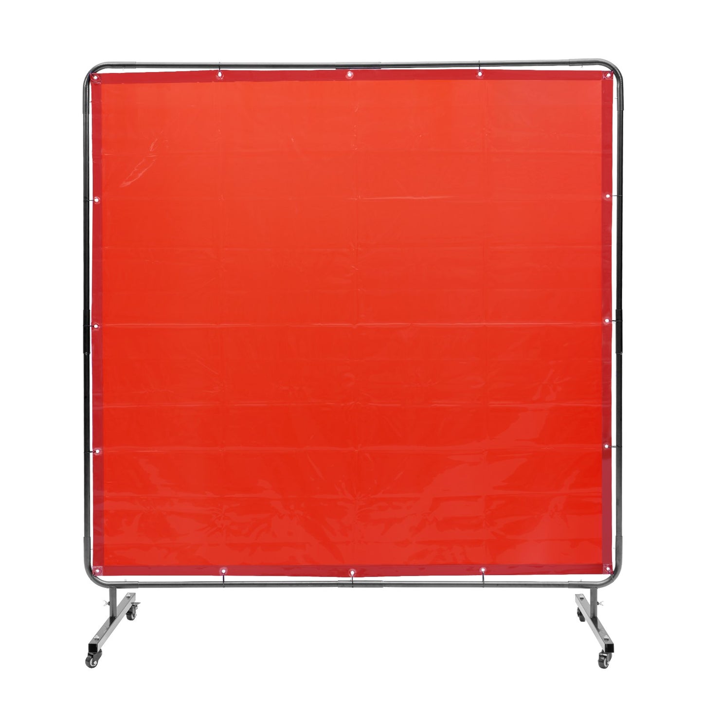 Svetsskärm med ram, 6' x 6' svetsgardinskärm, flamsäker vinylsvetsskyddsskärm på 4 svängbara hjul (2 låsbara), rörlig & professionell för verkstad/industri, röd