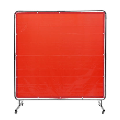 Svetsskärm med ram, 6' x 6' svetsgardinskärm, flamsäker vinylsvetsskyddsskärm på 4 svängbara hjul (2 låsbara), rörlig & professionell för verkstad/industri, röd