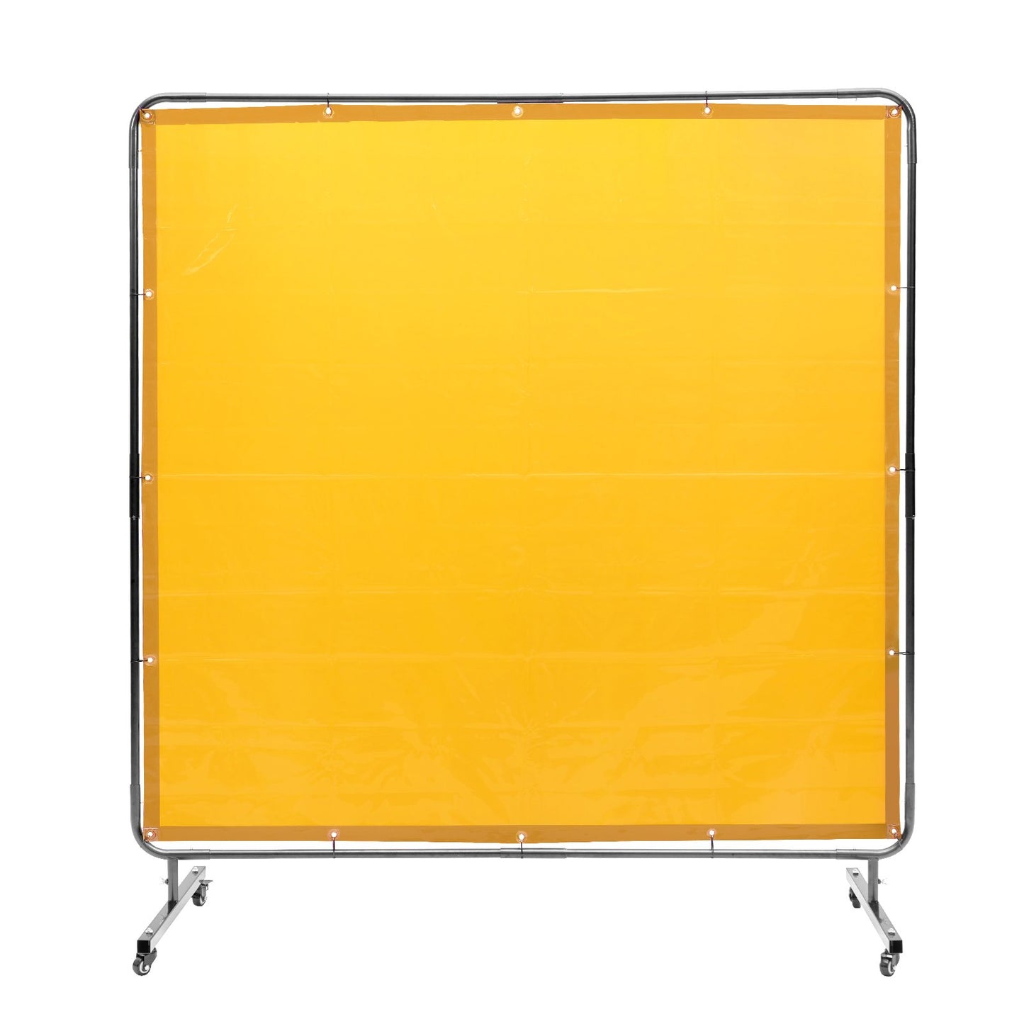 Svetsskärm med ram, 6' x 6' svetsgardinskärm, flamsäker vinylsvetsskyddsskärm på 4 svängbara hjul (2 låsbara), rörlig & professionell för verkstad/industri, gul