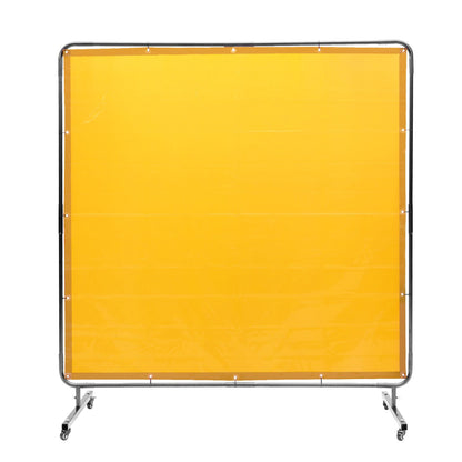 Svetsskärm med ram, 6' x 6' svetsgardinskärm, flamsäker vinylsvetsskyddsskärm på 4 svängbara hjul (2 låsbara), rörlig & professionell för verkstad/industri, gul