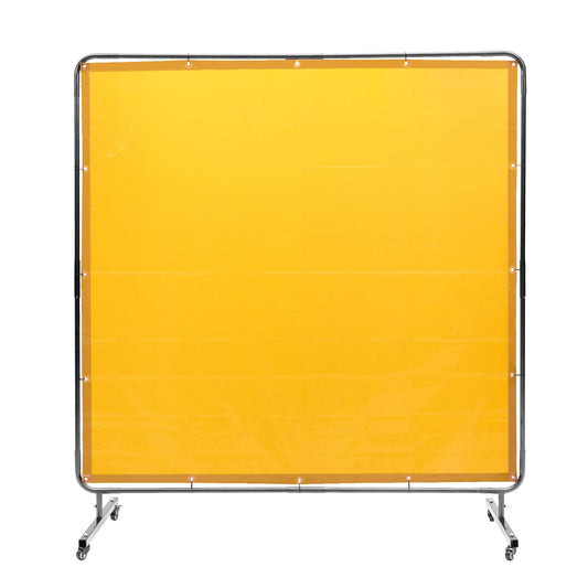 Svetsskärm med ram, 6' x 6' svetsgardinskärm, flamsäker vinylsvetsskyddsskärm på 4 svängbara hjul (2 låsbara), rörlig & professionell för verkstad/industri, gul