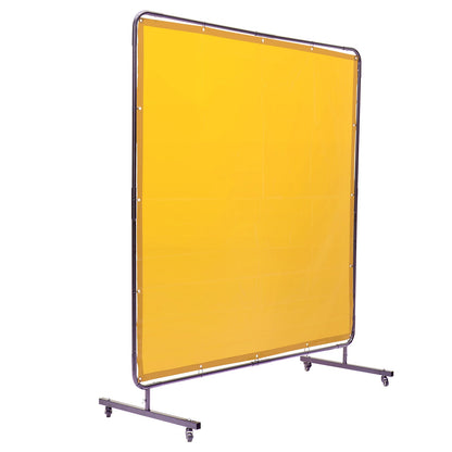 Svetsskärm med ram, 6' x 6' svetsgardinskärm, flamsäker vinylsvetsskyddsskärm på 4 svängbara hjul (2 låsbara), rörlig & professionell för verkstad/industri, gul