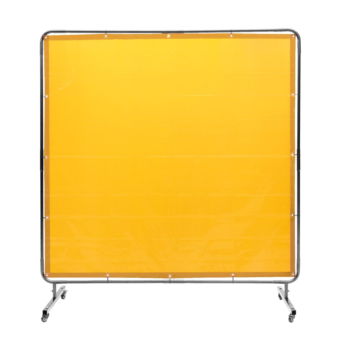Svetsskärm med ram, 6' x 6' svetsgardinskärm, flamsäker vinylsvetsskyddsskärm på 4 svängbara hjul (2 låsbara), rörlig & professionell för verkstad/industri, gul