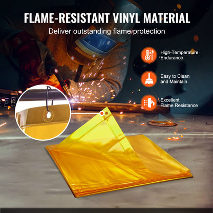 Svetsskärm med ram, 6' x 8' svetsgardinskärm, flamsäker vinylsvetsskyddsskärm på 4 svängbara hjul (2 låsbara), rörlig & professionell för verkstad/industri, gul