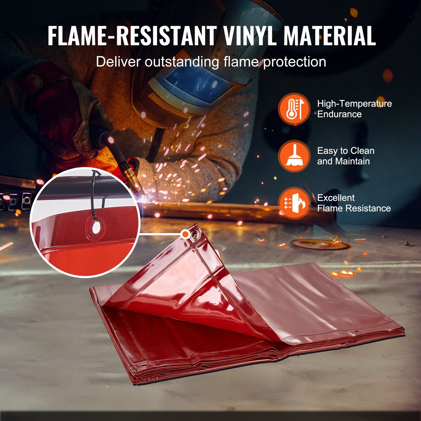 Svetsskärm med ram, 6' x 8' svetsgardinskärm, flamsäker vinylsvetsskyddsskärm på 4 svängbara hjul (2 låsbara), rörlig & professionell för verkstad/industri, röd