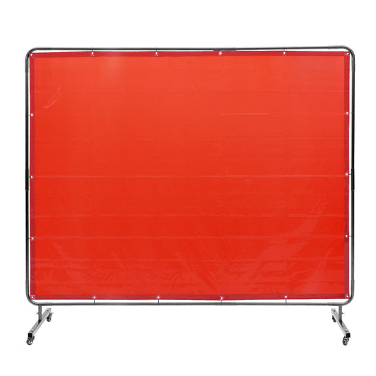 Svetsskärm med ram, 6' x 8' svetsgardinskärm, flamsäker vinylsvetsskyddsskärm på 4 svängbara hjul (2 låsbara), rörlig & professionell för verkstad/industri, röd