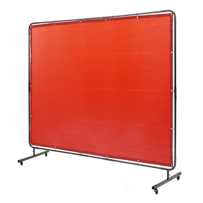 Svetsskärm med ram, 6' x 8' svetsgardinskärm, flamsäker vinylsvetsskyddsskärm på 4 svängbara hjul (2 låsbara), rörlig & professionell för verkstad/industri, röd