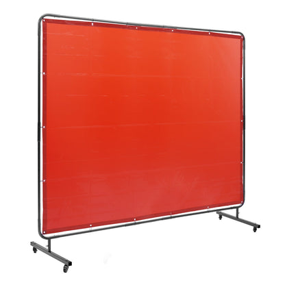 Svetsskärm med ram, 6' x 8' svetsgardinskärm, flamsäker vinylsvetsskyddsskärm på 4 svängbara hjul (2 låsbara), rörlig & professionell för verkstad/industri, röd