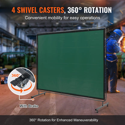 Svetsskärm med ram, 6' x 8' svetsgardinskärm, flamsäker vinylsvetsskyddsskärm på 4 svängbara hjul (2 låsbara), rörlig & professionell för verkstad/industri, grön
