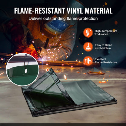 Svetsskärm med ram, 6' x 8' svetsgardinskärm, flamsäker vinylsvetsskyddsskärm på 4 svängbara hjul (2 låsbara), rörlig & professionell för verkstad/industri, grön