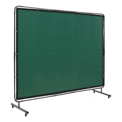 Svetsskärm med ram, 6' x 8' svetsgardinskärm, flamsäker vinylsvetsskyddsskärm på 4 svängbara hjul (2 låsbara), rörlig & professionell för verkstad/industri, grön