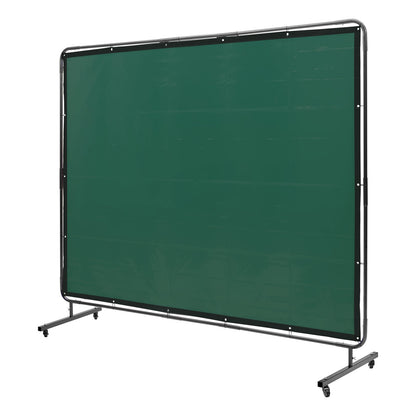 Svetsskärm med ram, 6' x 8' svetsgardinskärm, flamsäker vinylsvetsskyddsskärm på 4 svängbara hjul (2 låsbara), rörlig & professionell för verkstad/industri, grön