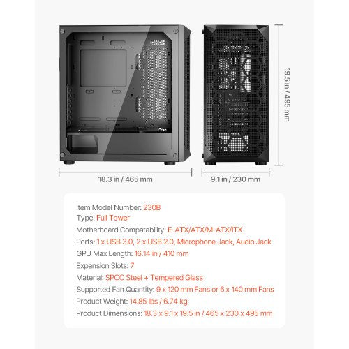 PC-chassi Full-Tower Gaming-datorchassi 3 x 140 mm PWM-fläktar för E-ATX-moderkort |  EU