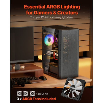 Mid-Tower ATX PC Gaming Chassin Datorchassi med 3 x 120 mm ARGB-fläktar |  EU