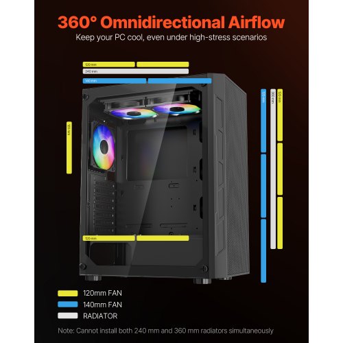 Mid-Tower ATX PC Gaming Chassin Datorchassi med 3 x 120 mm ARGB-fläktar |  EU