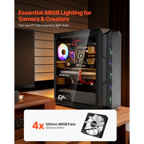 Mid-Tower ATX PC Gaming Chassin Datorchassi med 4 x 120 mm ARGB-fläktar |  EU
