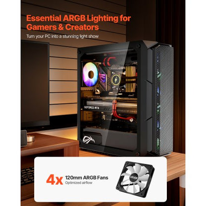 Mid-Tower ATX PC Gaming Chassin Datorchassi med 4 x 120 mm ARGB-fläktar |  EU
