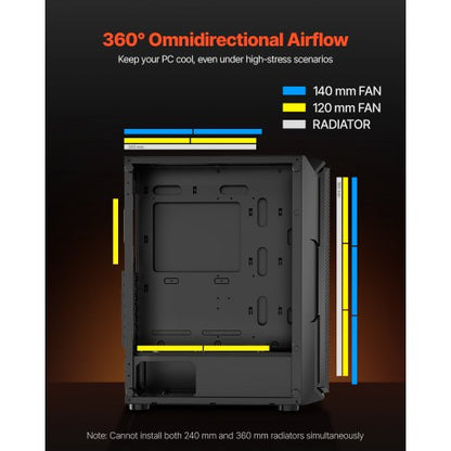 Mid-Tower ATX PC Gaming Chassin Datorchassi med 4 x 120 mm ARGB-fläktar |  EU