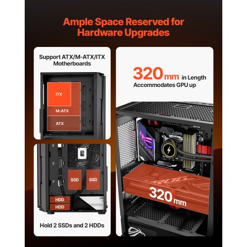 Mid-Tower ATX PC Gaming Chassin Datorchassi med 4 x 120 mm ARGB-fläktar |  EU