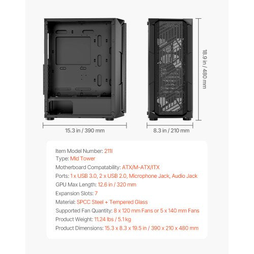 Mid-Tower ATX PC Gaming Chassin Datorchassi med 4 x 120 mm ARGB-fläktar |  EU
