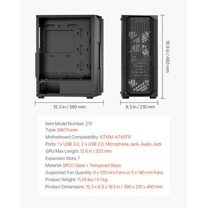 Mid-Tower ATX PC Gaming Chassin Datorchassi med 4 x 120 mm ARGB-fläktar |  EU