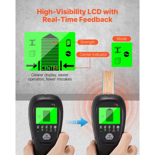 Regeldetektor Väggskanner, 5 i 1, Elektronisk Väggregeldetektor med Smart Sensor, HD LCD-Display och Ljudlarm, för mitten och kanten av metall, AC-ledning, Bjälkar, Rör, Svart |  EU