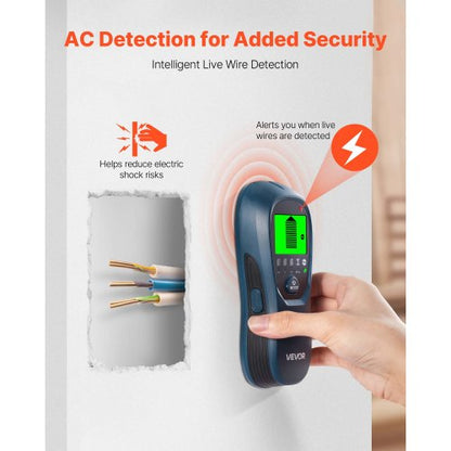 Regeldetektor Väggskanner, 5 i 1, Elektronisk Väggregeldetektor med Smart Sensor, HD LCD-Display och Ljudlarm, för mitten och kanten av metall, AC-ledning, Bjälkar, Rör, Blå |  EU