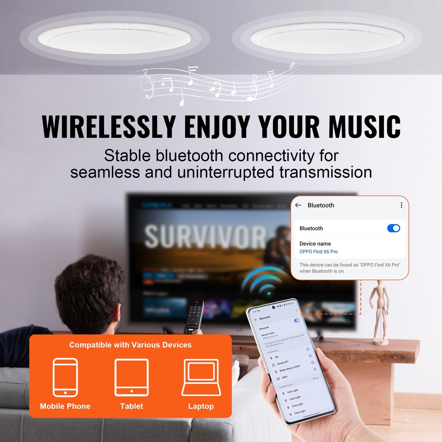 2 PCs 6,5'' Bluetooth takhögtalare 150W infälld vägghögtalare