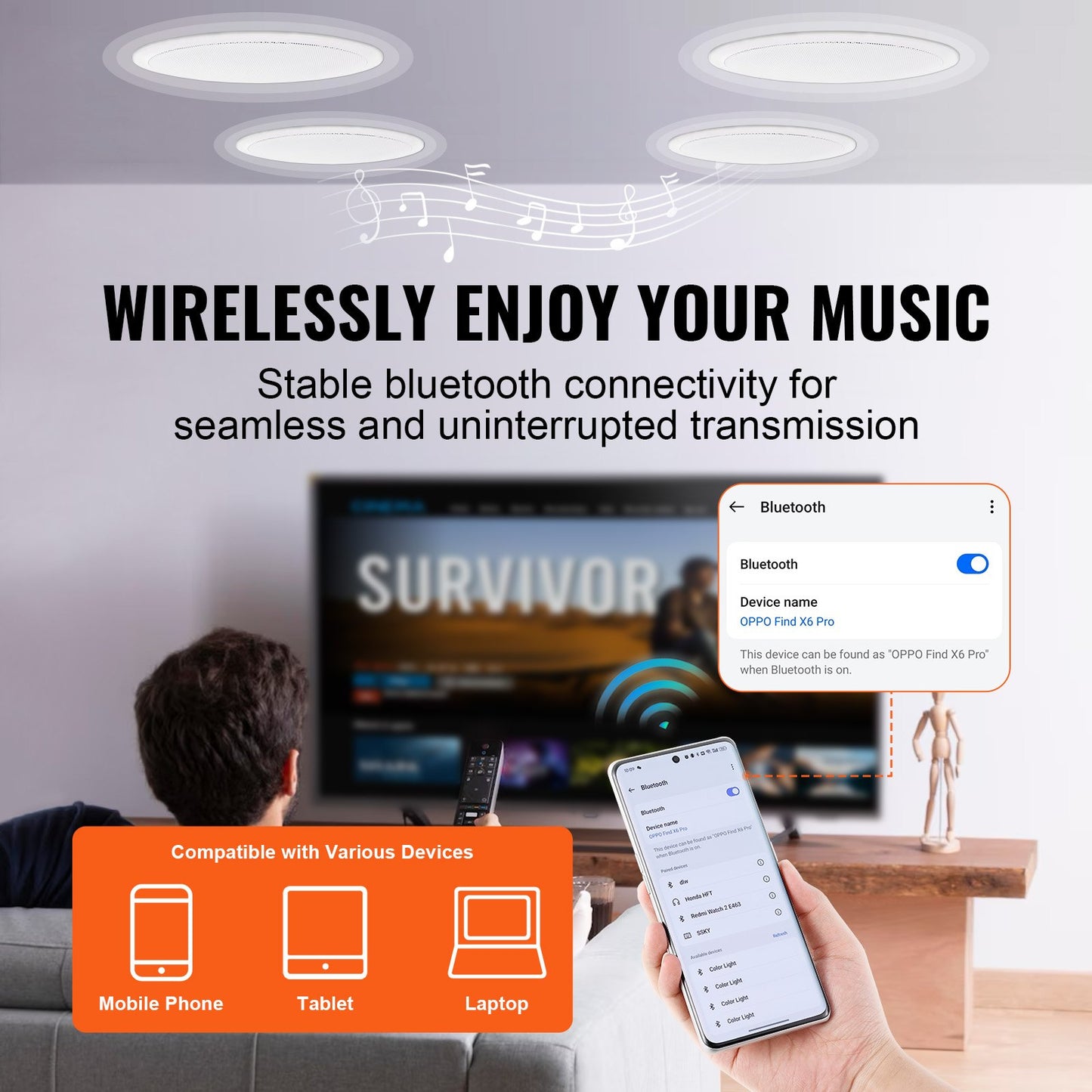 4 PC 6,5'' Bluetooth takhögtalare 150W infälld vägghögtalare