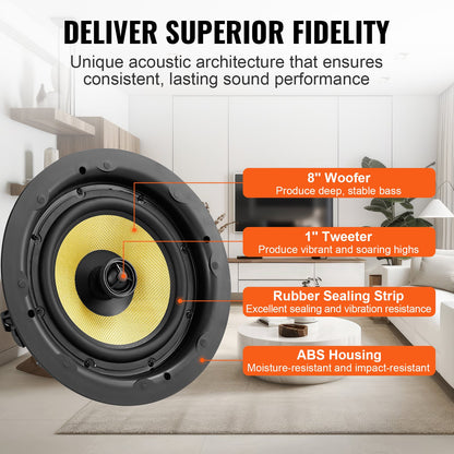 8-inch ceiling speaker 200-watt recessed ceiling and wall speakers