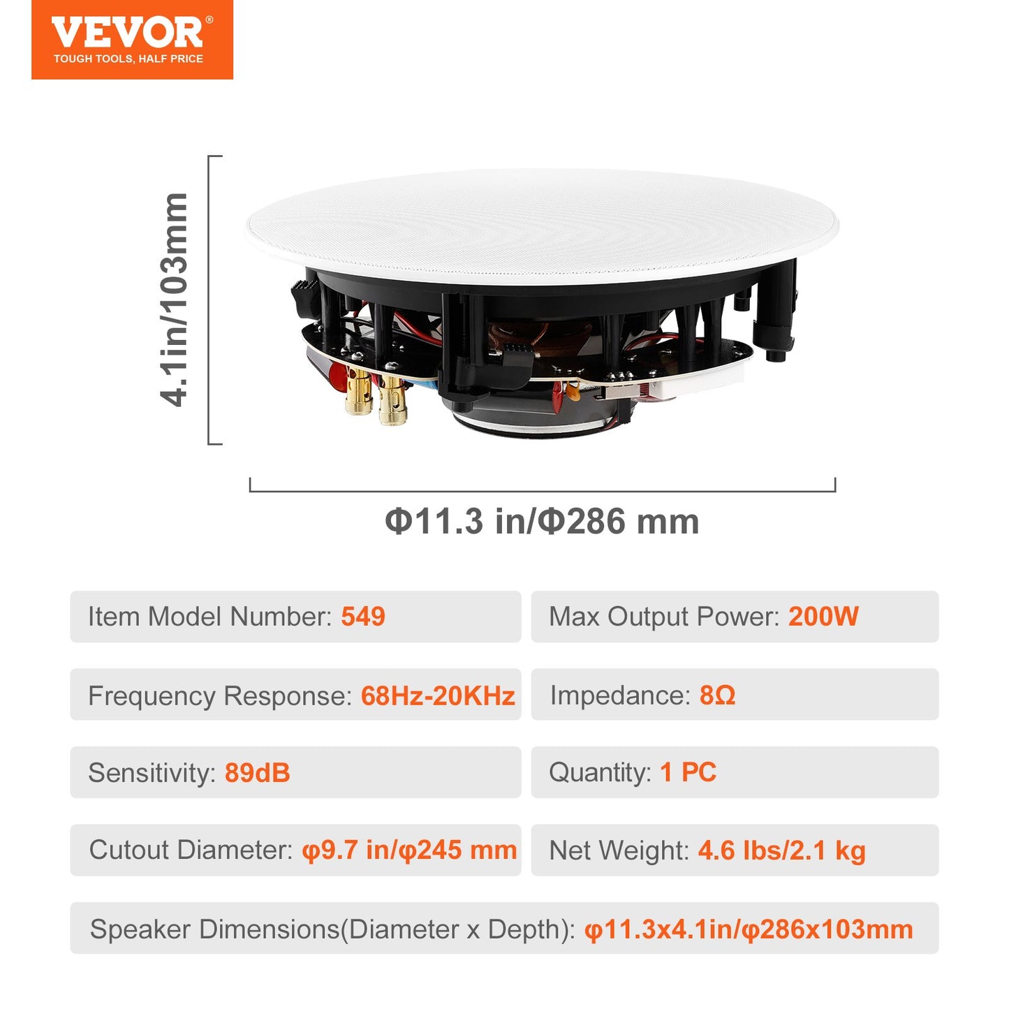 8-inch ceiling speaker 200-watt recessed ceiling and wall speakers