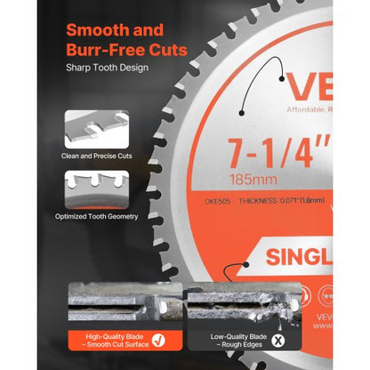 cirkelsågblad, 185 mm diameter, 48 vassa legeringständer, 15,875 mm spindel, fin yta, metallskärblad för cirkelsåg, med ljudreducerande värmeventiler, för skärning av stål och aluminium |  EU