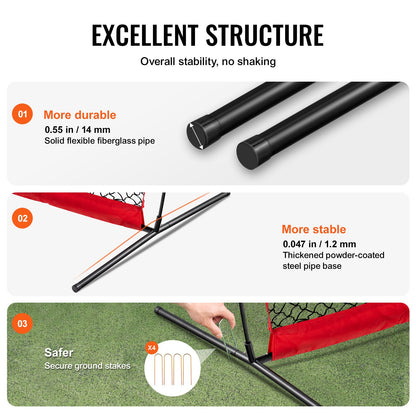 Barricade Backstop Net, 12x9 ft Ball Sports Barriärnät, Bärbar träningsutrustning med bärväska, Skyddsskärm för Baseball Softball Lacrosse Fotboll Hockeyträning, för bakgård