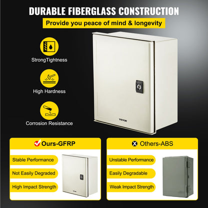 NEMA glasfiberkapsling, 12 x 10 x 6 i NEMA 4X eldosa i glasfiber, IP66 vattentät och dammtät, elektrisk kopplingsdosa utomhus/inomhus, med monteringsplatta (30 x 25 x 14 cm)