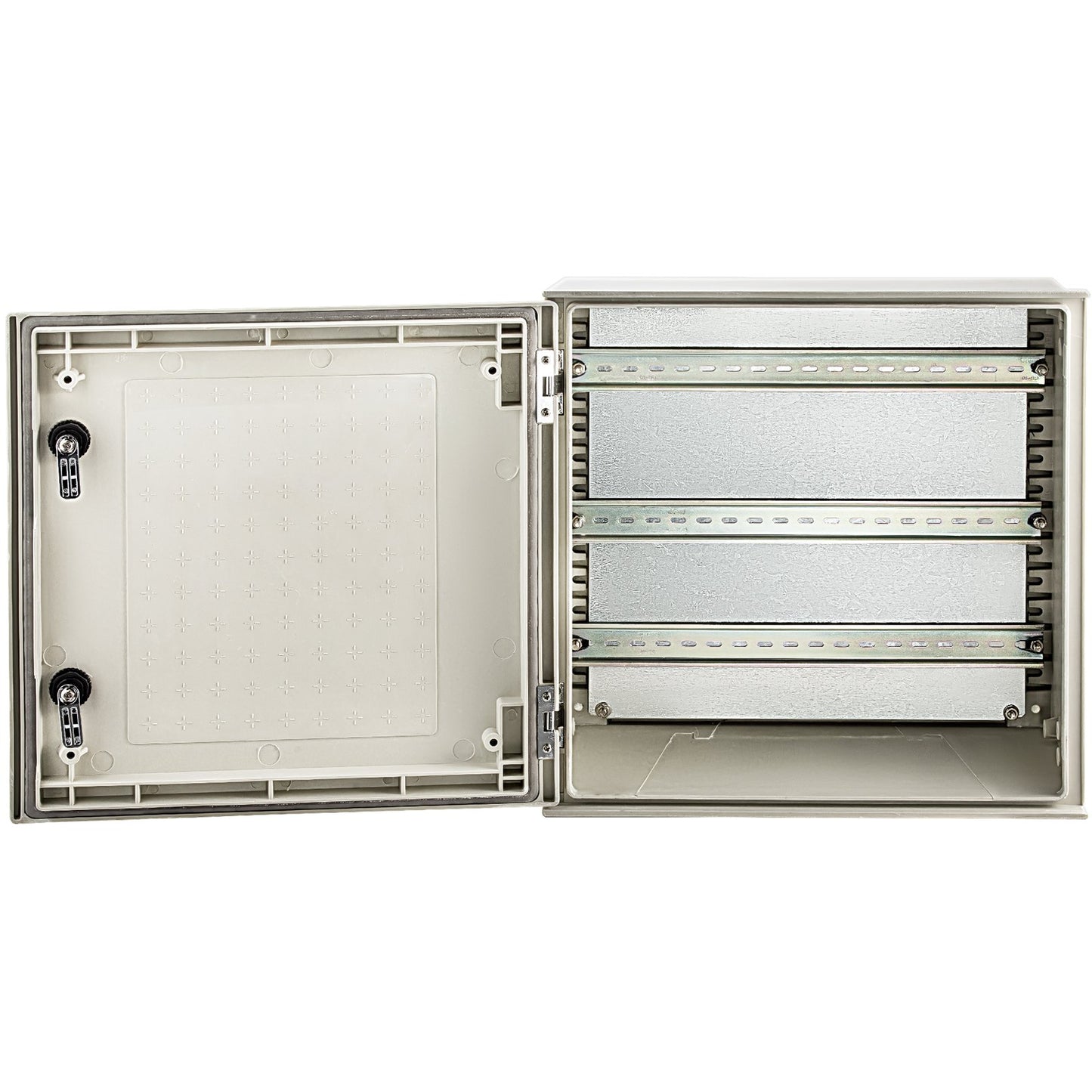 NEMA glasfiberkapsling, 16 x 16 x 8 i NEMA 4X eldosa i glasfiber, IP66 vattentät och dammtät, elektrisk kopplingsdosa utomhus/inomhus, med monteringsplatta (40 x 40 x 20 cm)