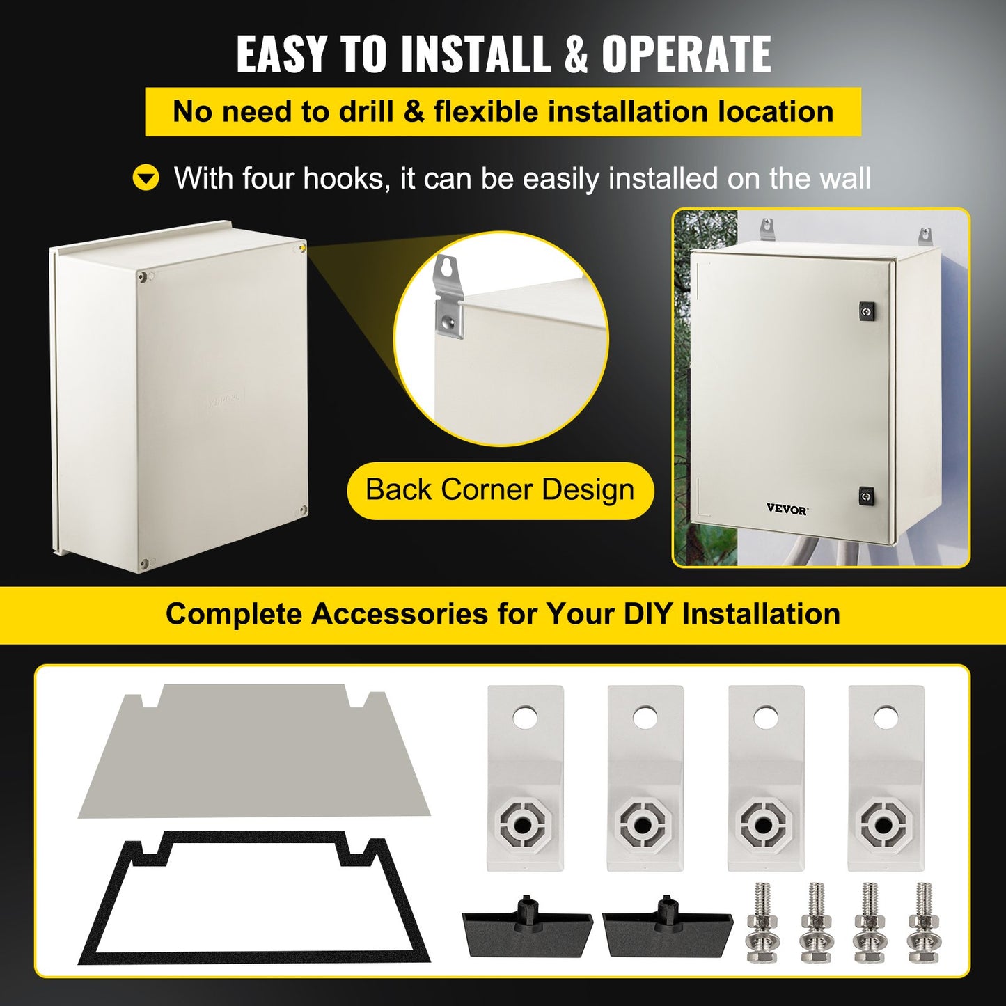 NEMA steel enclosure, 24 x 20 x 9\' NEMA 4X Fiberglass electrical box, IP66 waterproof and dustproof, outdoor/indoor junction box, with mounting plate (60 x 50 x 23 cm)