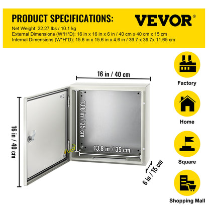 NEMA steel enclosure, 16 x 16 x 6\'\' NEMA 4X Steel electrical box, IP66 waterproof and dustproof, outdoor/indoor junction box, with mounting plate