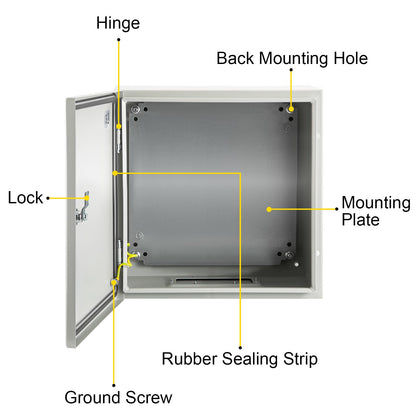 NEMA steel enclosure, 16 x 16 x 6\'\' NEMA 4X Steel electrical box, IP66 waterproof and dustproof, outdoor/indoor junction box, with mounting plate